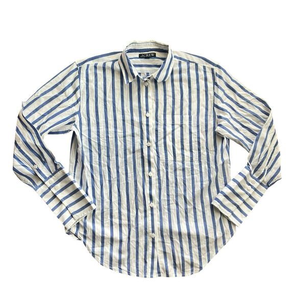 J Crew Shirt WMNS 2 Blue Striped Button Down Garçon Cotton Voile Nautical Preppy - Picture 2 of 14
